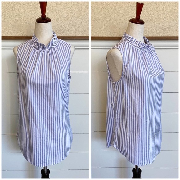 Banana‎ Republic Drama Ruffle Top with Mock Neck Striped sz XS - Picture 1 of 10